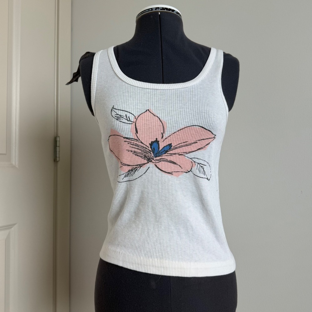 Vintage Single-Stitch Flower Print Cropped Ribbed Tank
